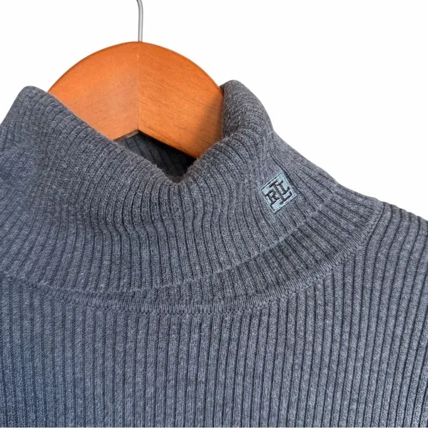 Lauren Ralph Lauren Women’s M Gray Ribbed Cotton Turtleneck Sweater LRL Classic - Image 4