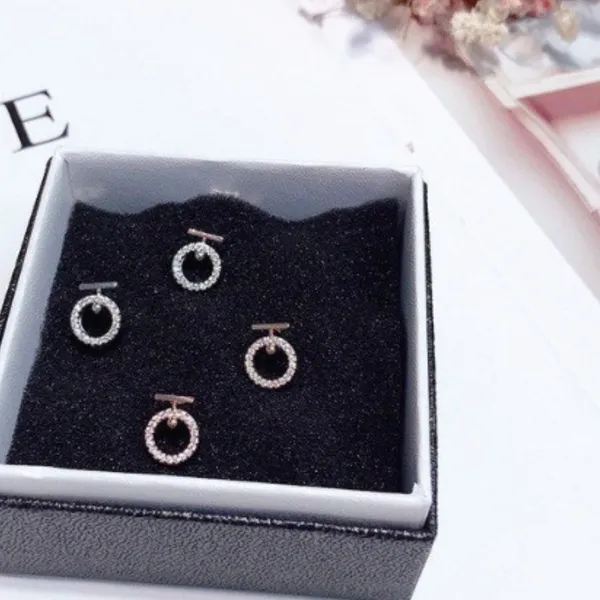 Circle‎ CZ Stud Earrings | White Gold Plated Silver - Image 5