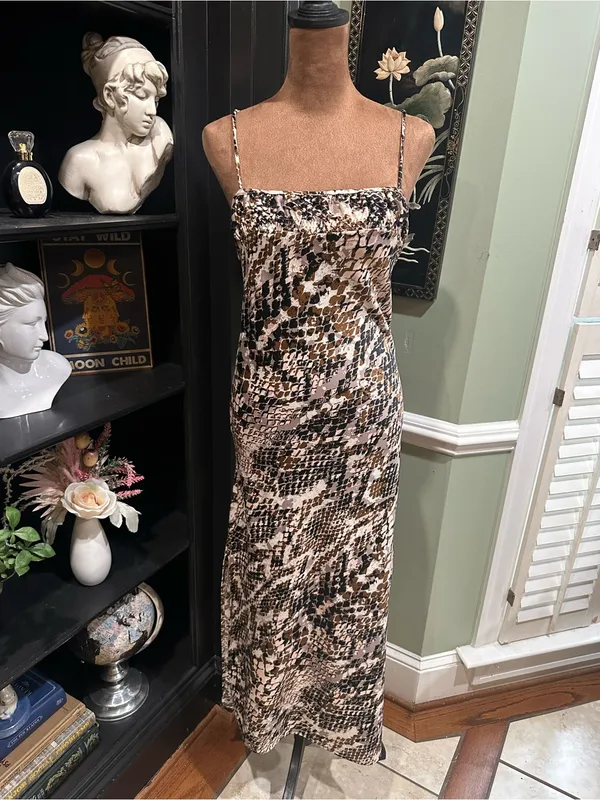 Anthropologie Square‑Neck Snakeskin Print Slip Dress – Spaghetti Straps – XS - Image 2