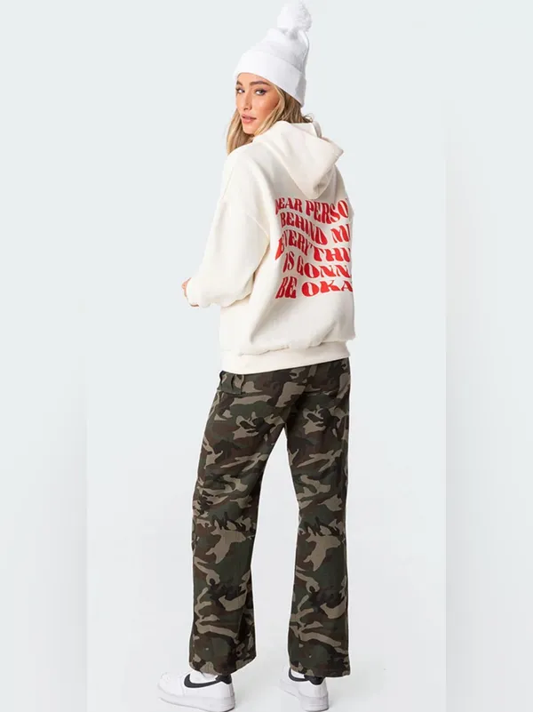 Edikted Everything's Ok Hoodie- Cream+Red - Image 3