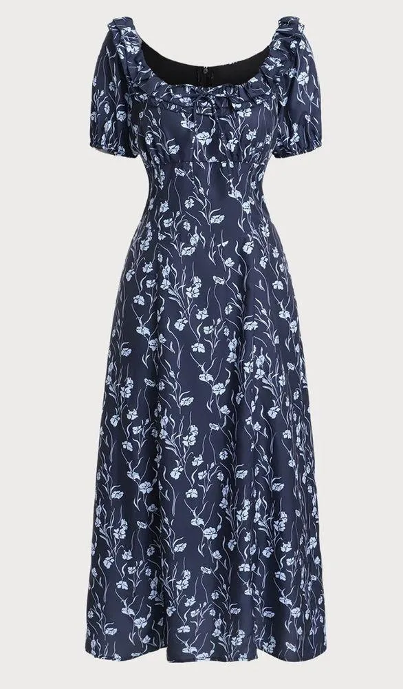 RIHOAS Navy Floral U-Neck Puffed-Sleeve Maxi Dress - Image 6