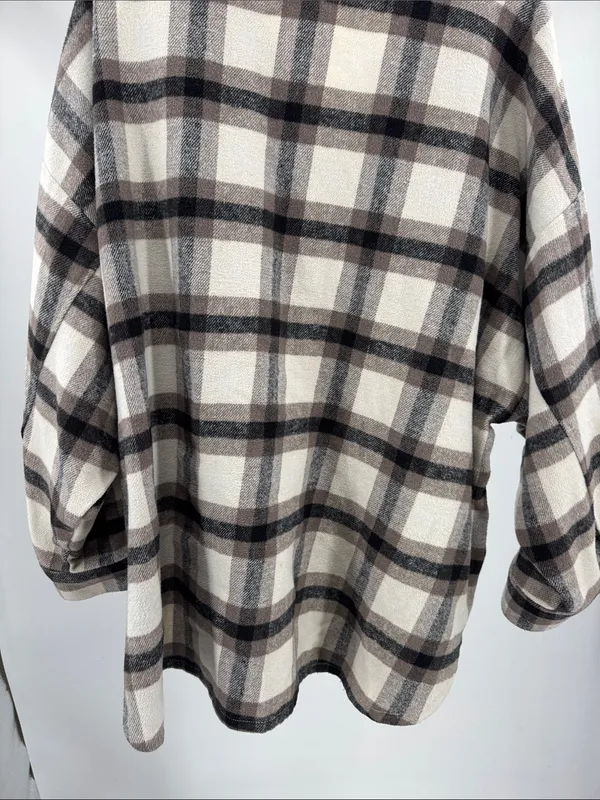 Arizona Jeans Cream black plaid button front shacket shirt jacket XXL - Image 5