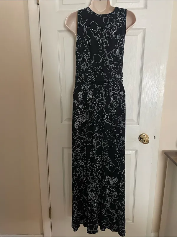 Soma Sleeveless Black Floral Maxi Loungewear Nightgown Size Small - Image 3