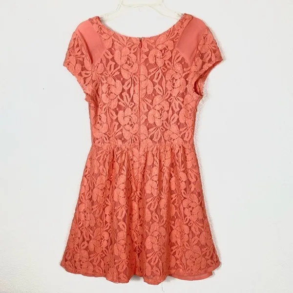 Anthro Orange Floral Embroidered Lace Mini A Line Dress - Image 6