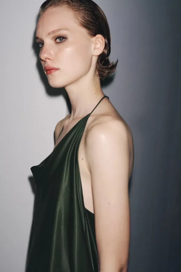 Zara Elegant Green One-Shoulder asymmetric maxi Dress evening party - Image 11