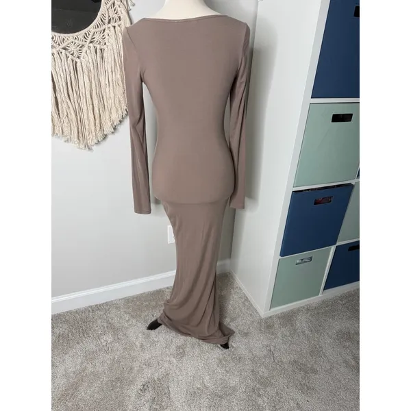 Abercrombie Ribbed Tan Long Sleeve A&F Soft Lounge Collection Maxi Dress S - Image 2