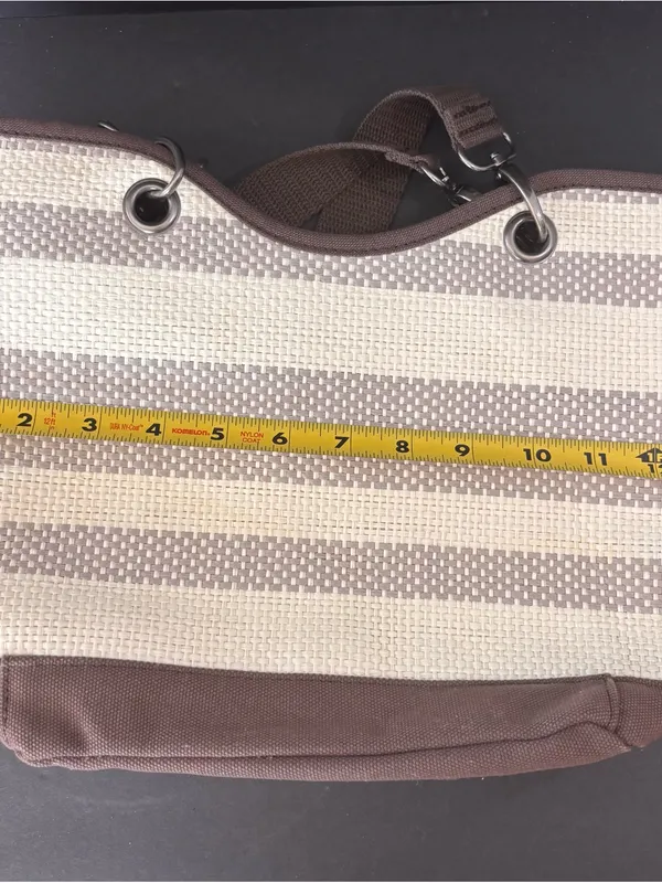Thirty-One Canvas Crew Mini Taupe Straw Stripe Tote Bag Purse Beige Brown Bag - Image 9