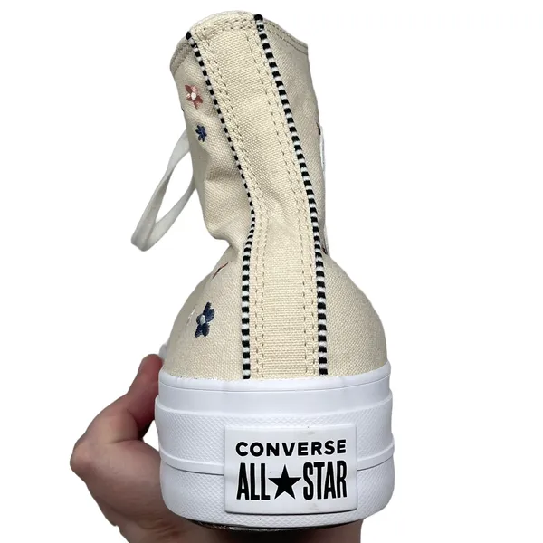 Converse Chuck Taylor Platform Beige Tan Embroidered Floral Flower Womens 11 - Image 17