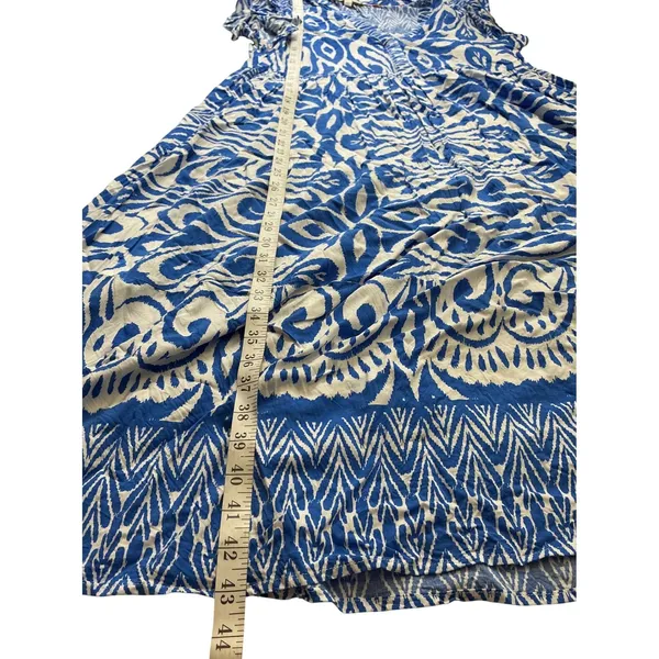 Umgee USA Blue‎ White Ikat Damask Ruffle Sleeve Midi Babydoll Dress Large B8620 - Image 8