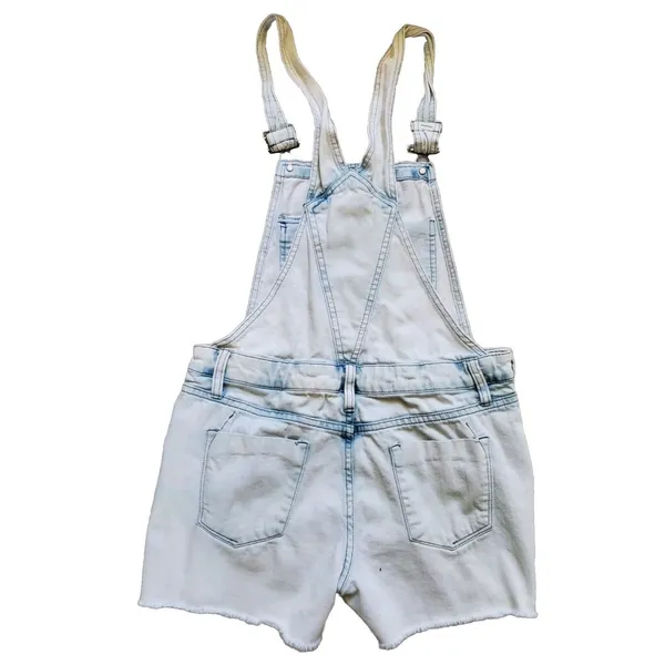 Mossimo Overalls Denim White Wash Women Size Small Distressed Shorts Hem Pockets - Image 2