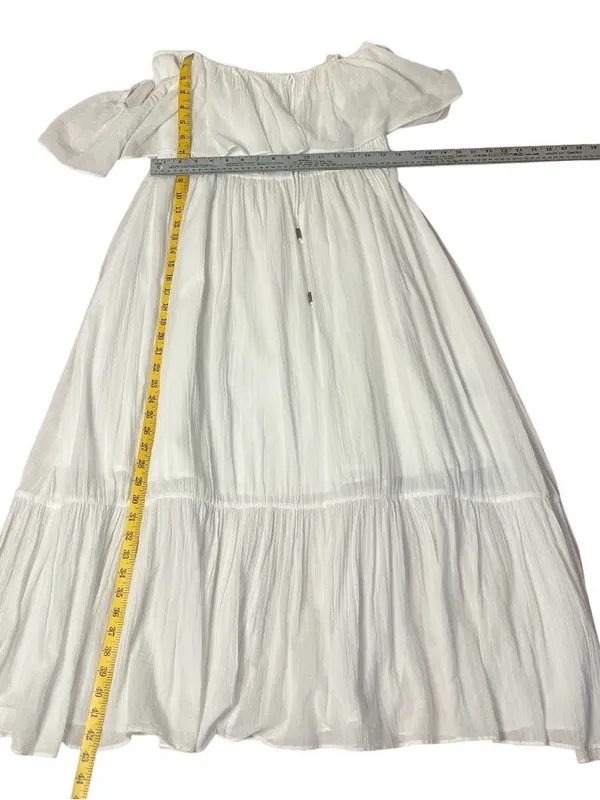 MAJORELLE White Selvaggia Midi Dress Tiered Ruffle Off The Shoulder Size Medium - Image 5