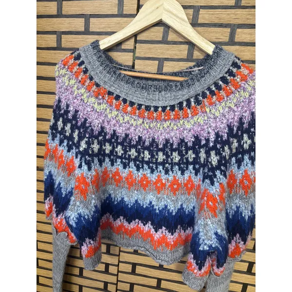 Free People‎ Home For The Holidays Gray Fair Aisle Sweater Size XS - Image 4