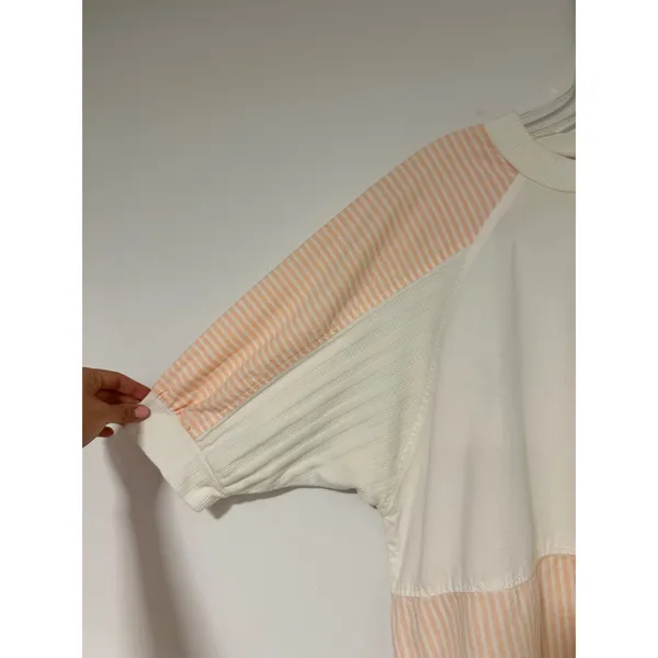 Vintage 80s Striped Sweatshirt Peach White Colorblock Crewneck Stranger Things M - Image 2