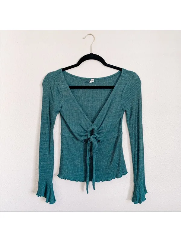 Free people say when metallic green long sleeve top - Image 4