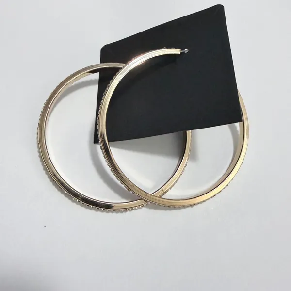Lane Bryant Hoop Earrings Women Gold Tone Rhinestone Large Round Glam Jewerlry - Image 3
