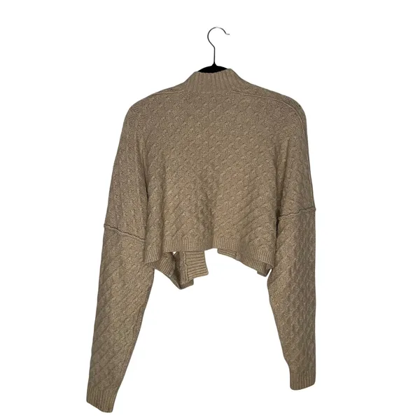 Free People Cable Knit Cardigan‎ Womens Medium Tan Excellent Cropped Open Front - Image 5
