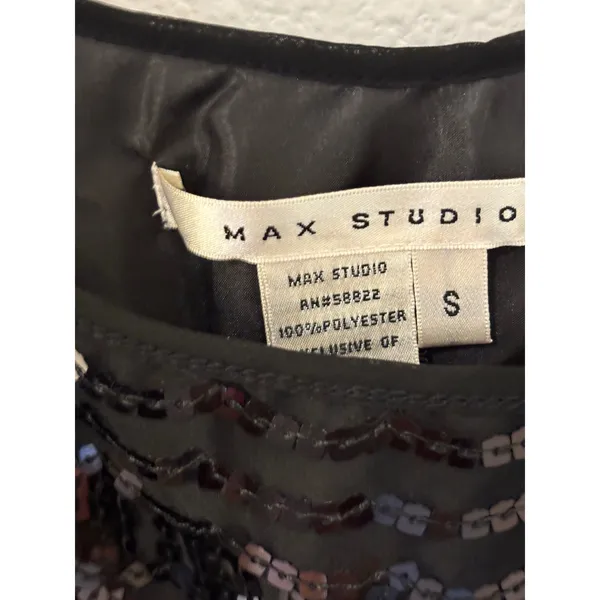 Max Studio Black Sequin Empire Waist Tunic Sheer Balloon Sleeve Mini Dress goth - Image 4