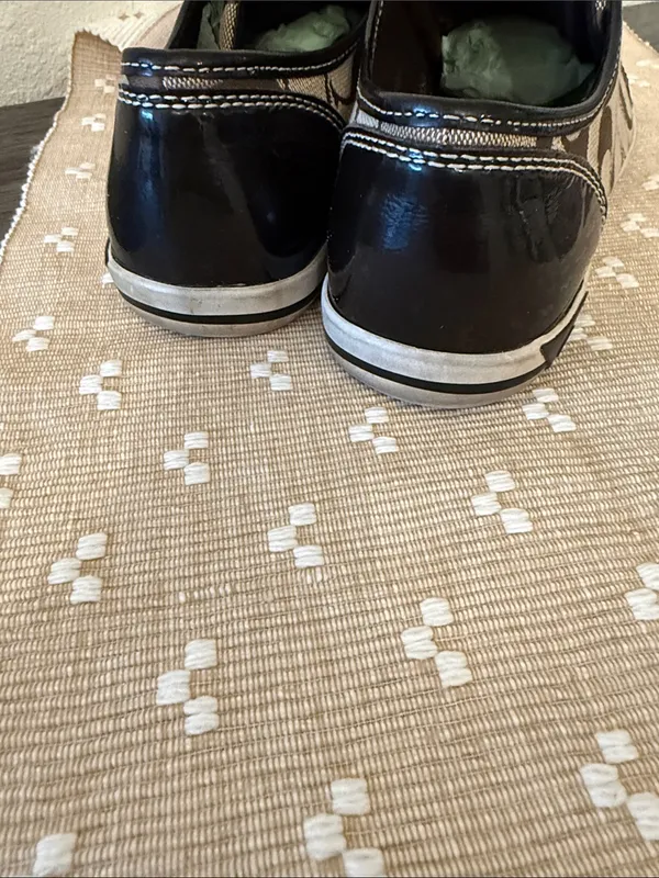 Coach Signature C Jacquard Patent Leather Low Top Sneakers Brown Khaki Size 7 - Image 4