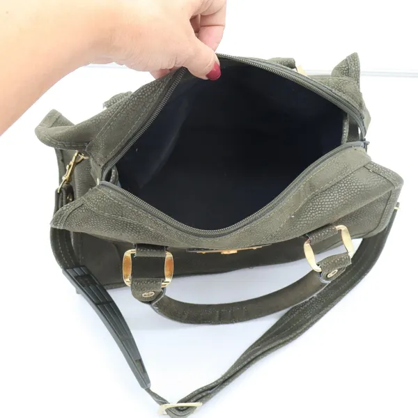 Verdi Satchel Bag Womens OS Olive Green Textured Gold Hardware Strap Good - Image 9