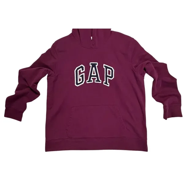 Gap Arch Logo Fleece Hoodie Plum Purple Pullover Sweatshirt XL RN 54023 - Image 3