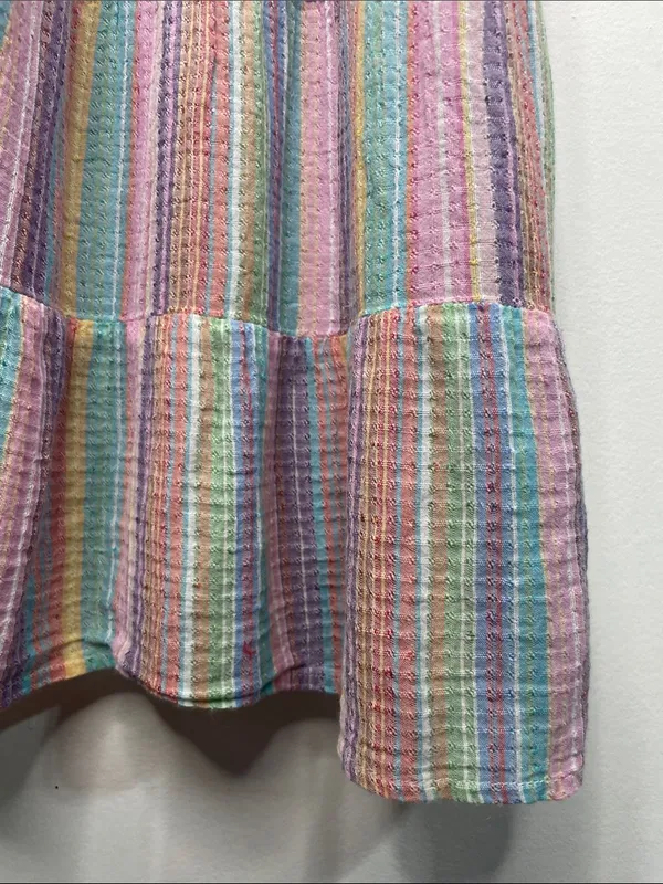 J. Crew Original Beach Wear Pastel Multicolor Striped Tiered below knee Dress - Image 7