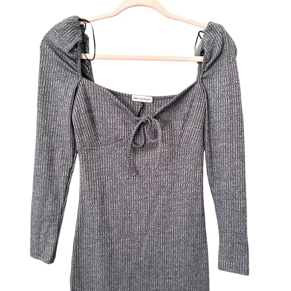 AVEC LES FILLES Ribbed Knit Knee Length Dress Gray‎ Small - Image 4