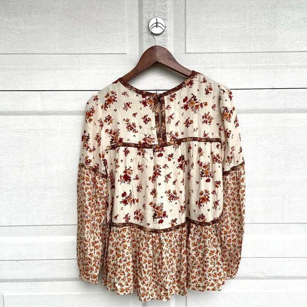 NWT American Eagle Womens Shirt Floral Boho Peasant Long Sleeve Patch Small - Image 3
