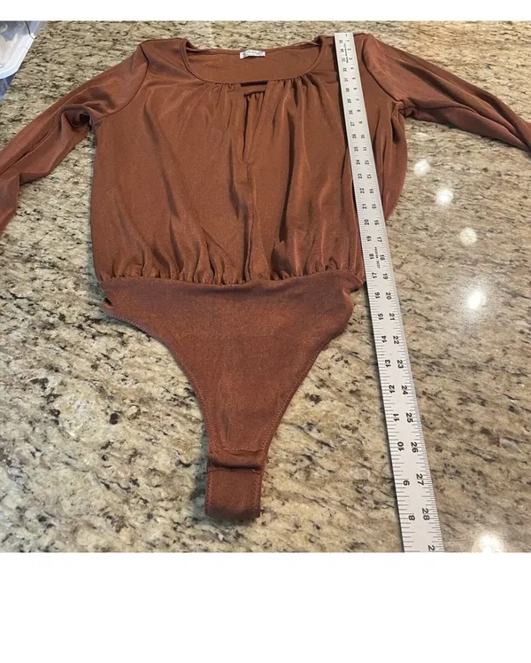 Free People Kaya Rust Brown Long Sleeve Cutout Bodysuit S - Image 7