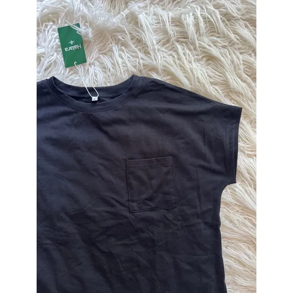 Halara Round Neck Pocket Hem Relax Casual T-Shirt Black Size Small - Image 5