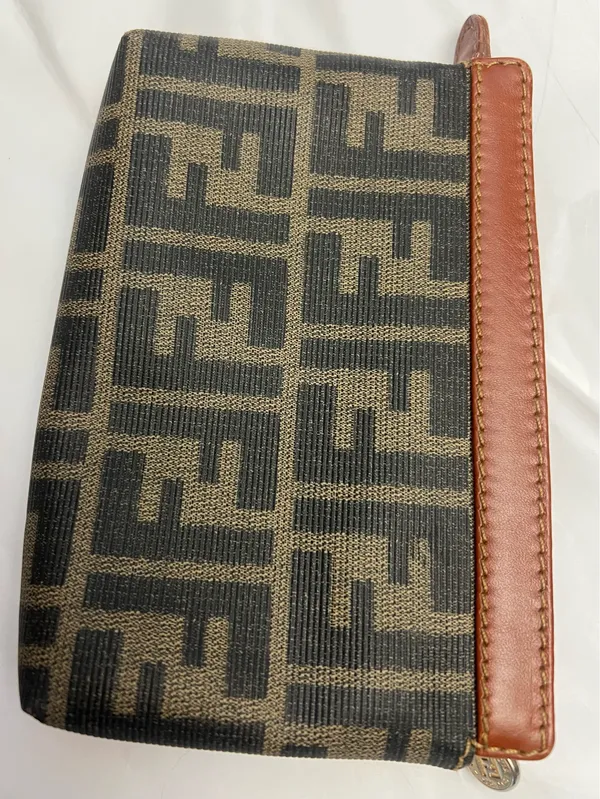 Fendi Zippered Small Wallet/Pouch, Zucca Pattern and Leather Trim - Image 13