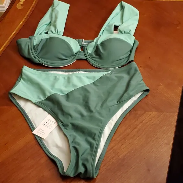 Cupshe Tempest Underwire Mesh Bralette M & High Waist Cheeky Bikini Set SZ S - Image 4