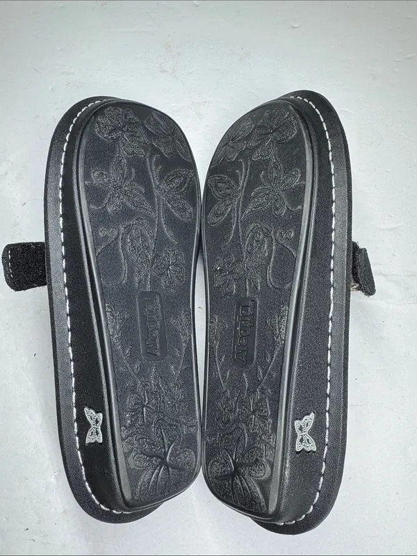 Alegria Feliz Black leather Mary Jane Flats adjustable Strap sparkle comfort 38 - Image 8