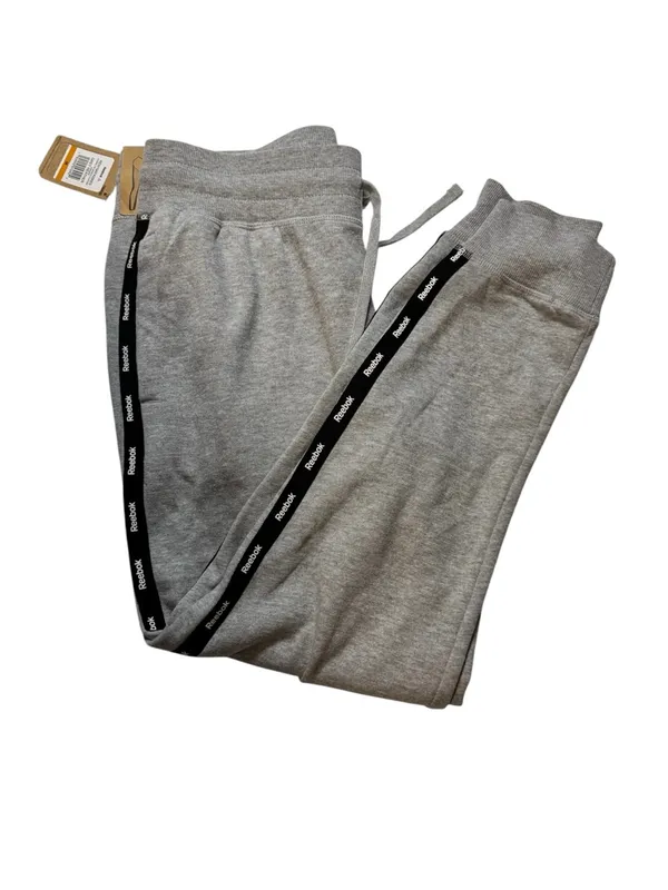 Reebok Light Gray Joggers with Black Logo Side Sz M - Image 9