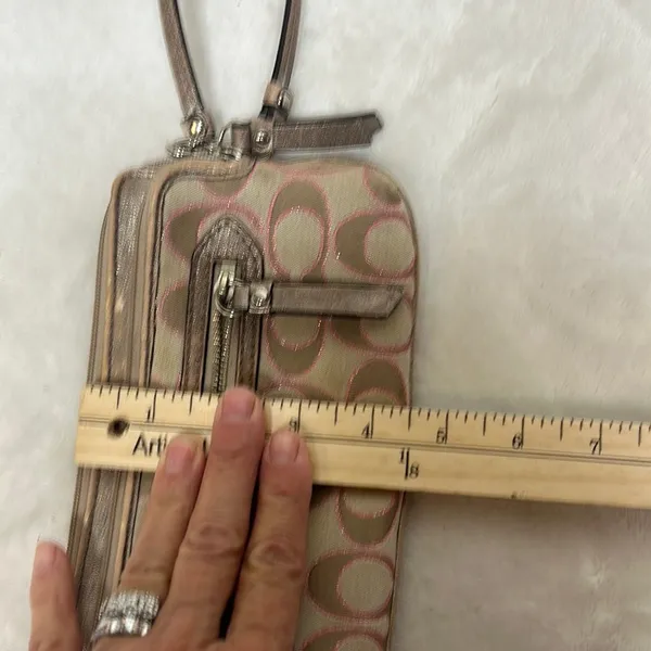 Coach Tan and Pink Signature Wristlet Clutch - Image 12