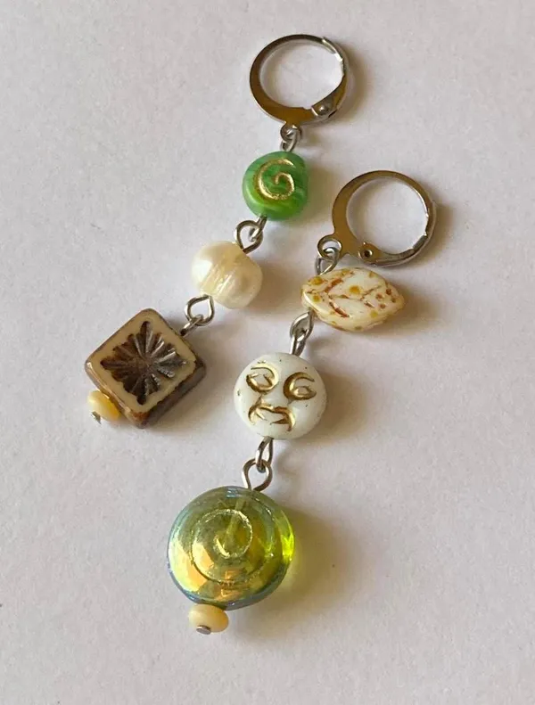 quality Czech glass beads mix unique boho fairy funky dangle earrings🌝⭐️🌀 - Image 5