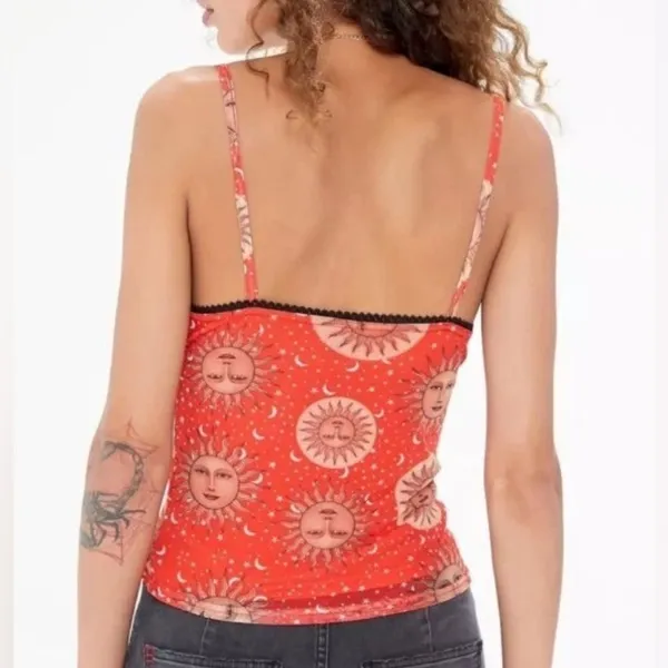 Urban Outfitters Y2K Celestial Mesh Cami Top Size S Shirred 90s Grunge Boho - Image 6
