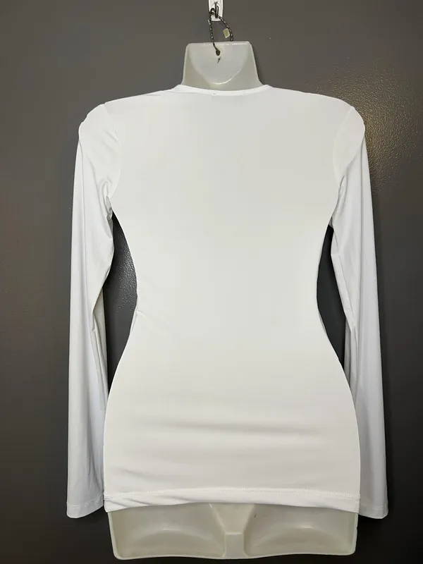 Zara Shirt Womens Small White Crew Neck Long Sleeve Basic Stretch Tee Top - Image 5