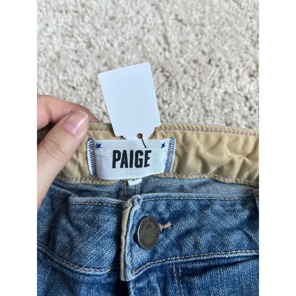 Straight Leg Blue Jeans Paige Troy Boy Medium Wash Denim Pants - Image 2