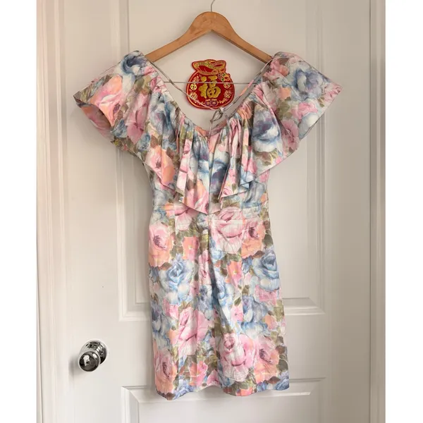 & Other Stories Floral Print Ruffle Dress Cotton Pastel Floral Dress Spring US 6 - Image 4