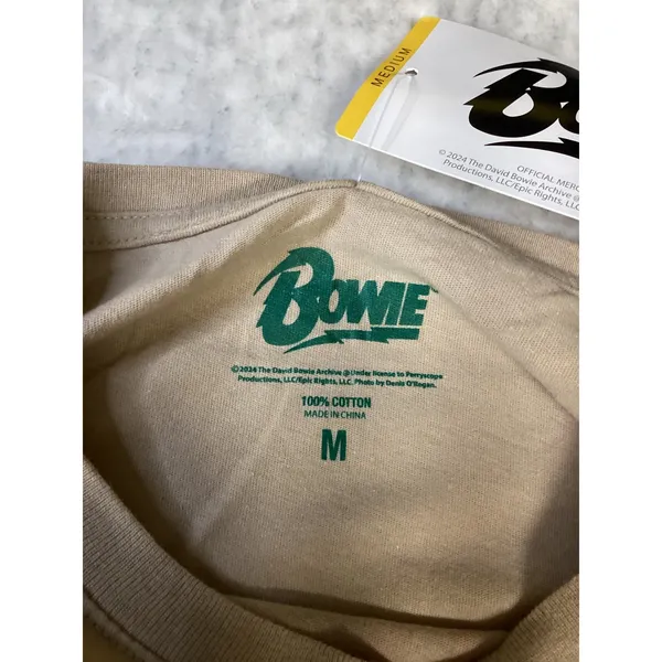 David Bowie Lets Dance Graphic T-Shirt Tan Pink Green 100%‎ Cotton Medium NEW.. - Image 3