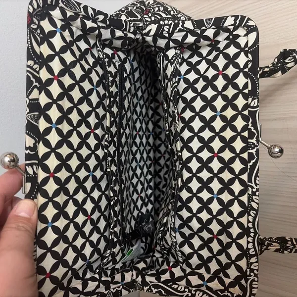 Vera Bradley Barcelona Lock Satchel Black and White Patterned Tote Bag - Image 9