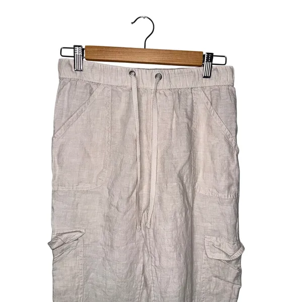 Nicole Miller Joggers Womens Small Beige Excellent 100% Linen‎ Cargo Pants - Image 2