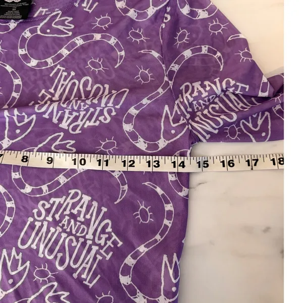 Beetlejuice Strange‎ and Unusual Purple Mesh Long Sleeve Crop Top Sandworm Small - Image 9