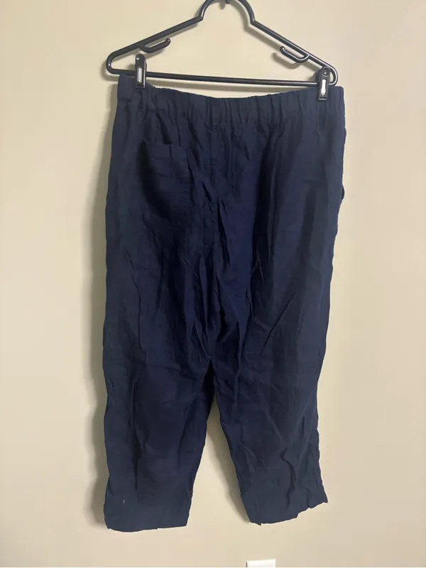 Quince Size XL Dark Navy Linen Elastic Waist Crop Pants Casual Lagenlook Beach - Image 2