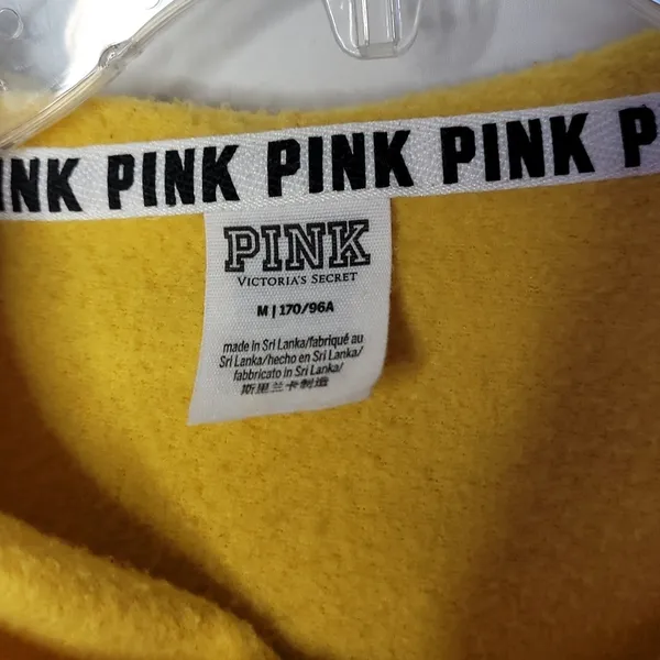 Victoria's Secret Pink hooded hoodie yellow pullover sweatshirt sz Medium - Image 3