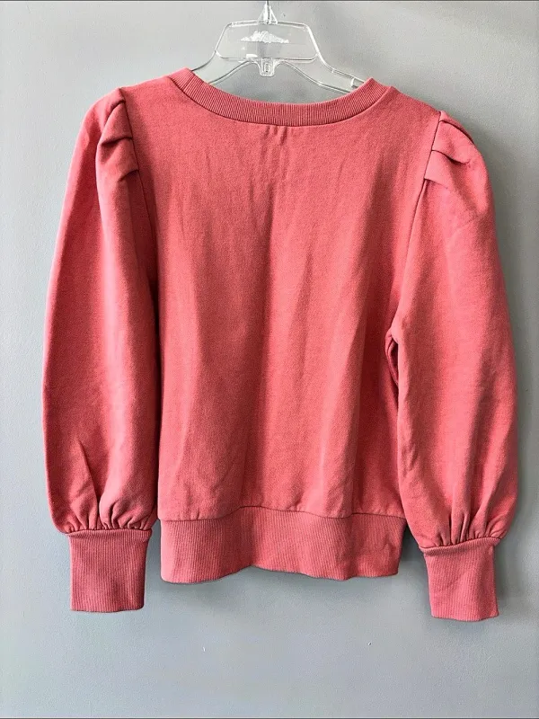 LOFT Puff Sleeve Sweatshirt Coral Pink Medium - Image 2