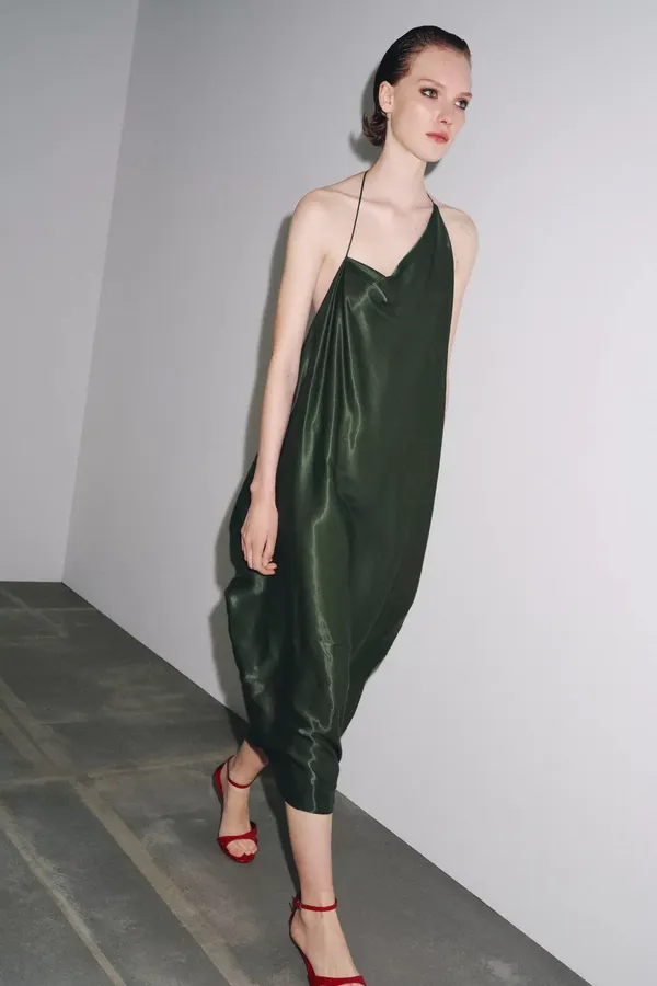 Zara Elegant Green One-Shoulder asymmetric maxi Dress evening party - Image 15