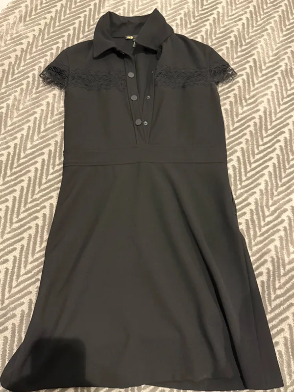 Maje Black Lace-Trim Polo Mini Dress - Image 5
