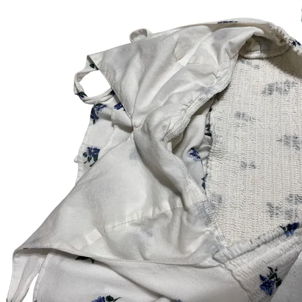 American Eagle Women Cottage Boho Halter Top‎ M White Floral Peplum Coquette Y2K - Image 5
