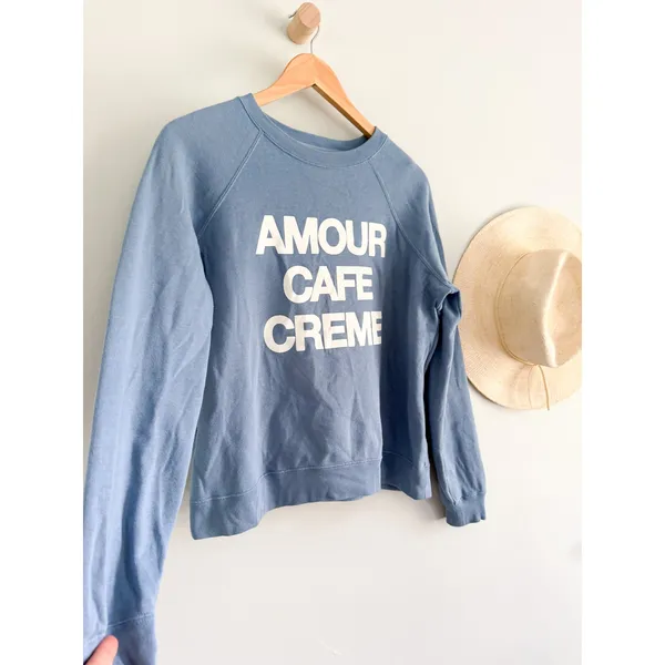 Sezane Sézane | Amour Cafe Creme Sweatshirt Blue Ecru Graphic | Sz S - Image 4